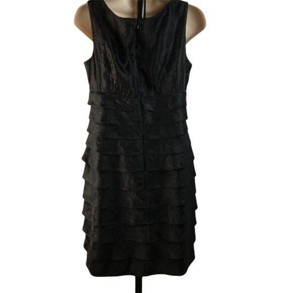 London Times Black Tiered Party Evening Cocktail Dress Bodycon Size 8 P u - Picture 4 of 5